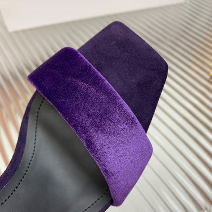 BALMAIN 25S MONETA HEELED SANDALS 95MM IN DEEP PURPLE VELVET