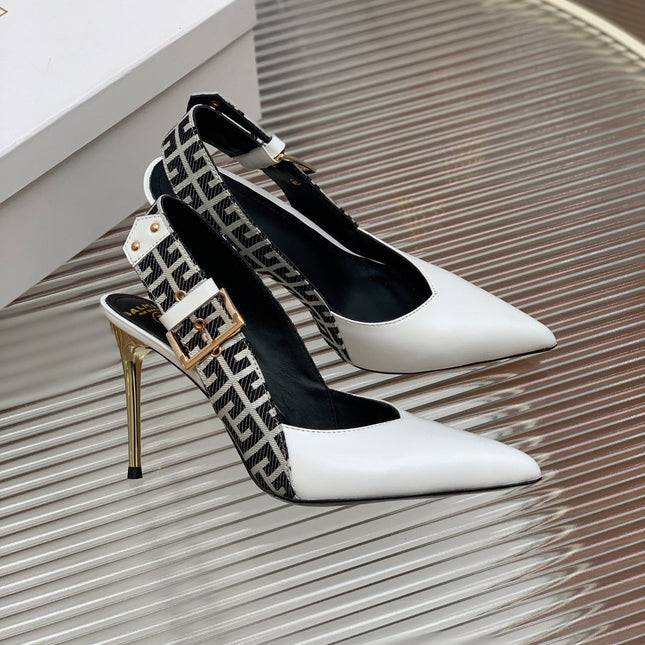 BALMAIN 25S SLINGBACK SHOES 95MM IN WHITE CALFSKIN