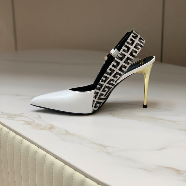 BALMAIN 25S SLINGBACK SHOES 95MM IN WHITE CALFSKIN