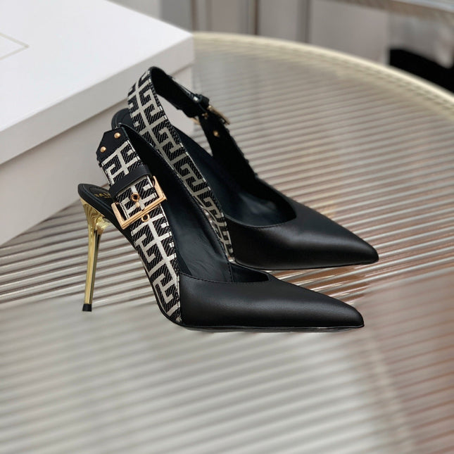 BALMAIN 25S SLINGBACK SHOES 95MM IN BLACK CALFSKIN