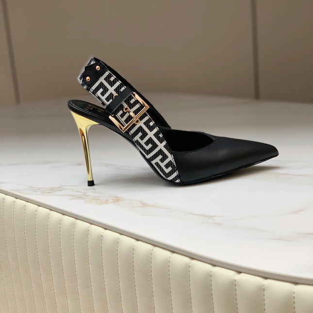 BALMAIN 25S SLINGBACK SHOES 95MM IN BLACK CALFSKIN