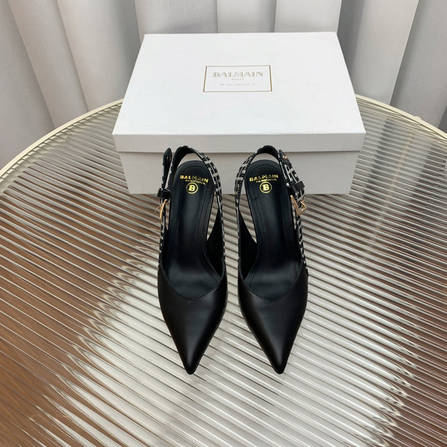 BALMAIN 25S SLINGBACK SHOES 95MM IN BLACK CALFSKIN