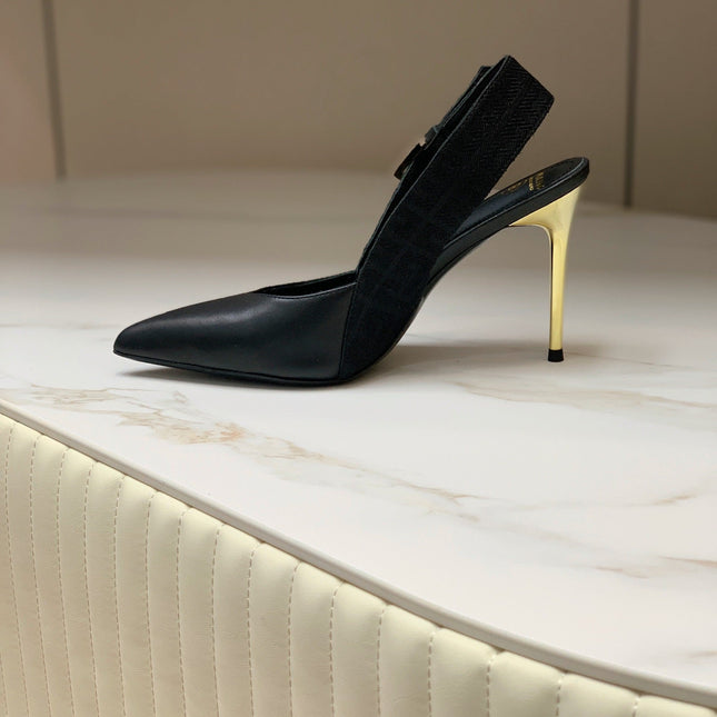 BALMAIN 25S SLINGBACK SHOES 95MM IN BLACK FULL CALFSKIN