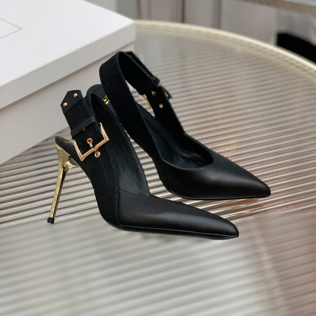 BALMAIN 25S SLINGBACK SHOES 95MM IN BLACK FULL CALFSKIN