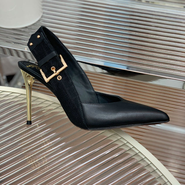 BALMAIN 25S SLINGBACK SHOES 95MM IN BLACK FULL CALFSKIN