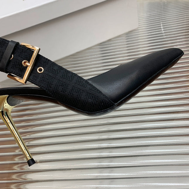 BALMAIN 25S SLINGBACK SHOES 95MM IN BLACK FULL CALFSKIN