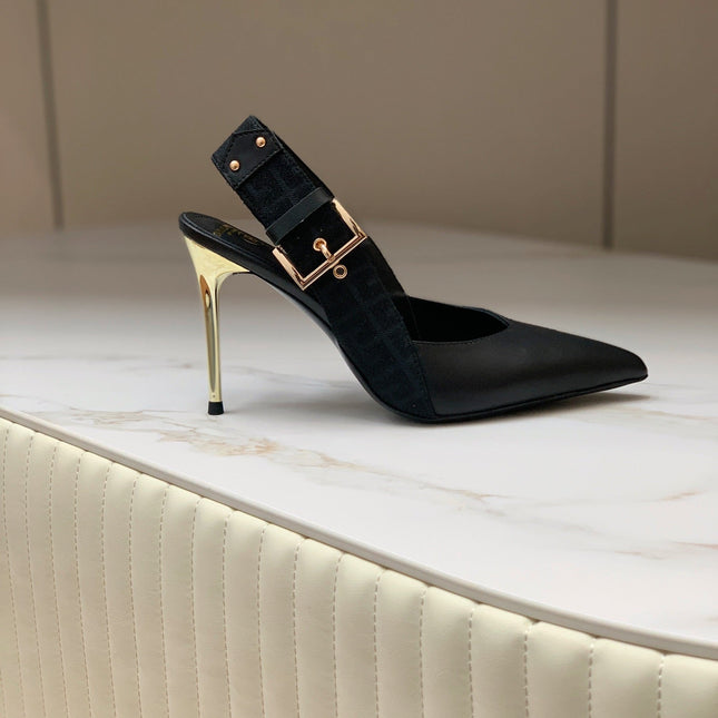 BALMAIN 25S SLINGBACK SHOES 95MM IN BLACK FULL CALFSKIN