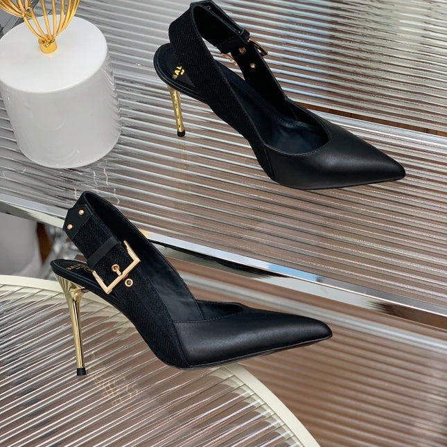 BALMAIN 25S SLINGBACK SHOES 95MM IN BLACK FULL CALFSKIN