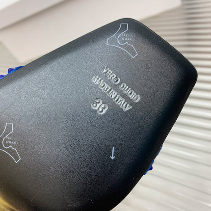 BALMAIN 25S MONETA SANDAL 95MM IN DARK BLUE CALFSKIN WITH CRYSTAL