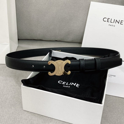 CELINE 25S TRIOMPHE BELT 25MM IN BLACK CALFSKIN GOLD HARDWARE 580679
