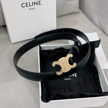 CELINE 25S TRIOMPHE BELT 25MM IN BLACK CALFSKIN GOLD HARDWARE 580679