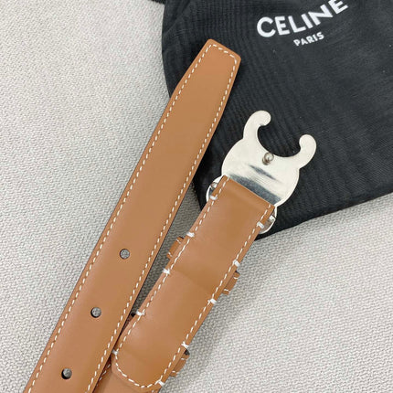 CELINE 25S TRIOMPHE BELT 25MM IN BROWN CALFSKIN SILVER HARDWARE 580678