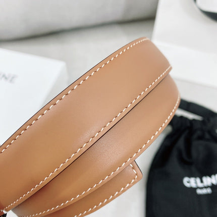 CELINE 25S TRIOMPHE BELT 25MM IN BROWN CALFSKIN SILVER HARDWARE 580678