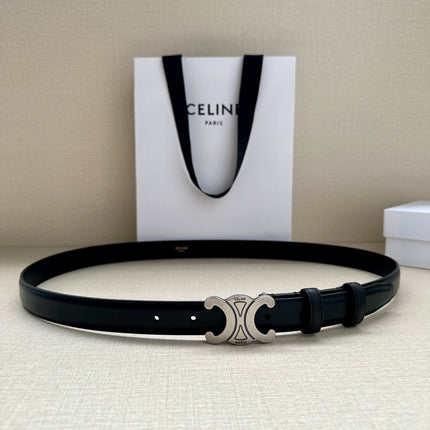 Medium Triomphe Belt 25mm Black Calfskin Silver Finishing