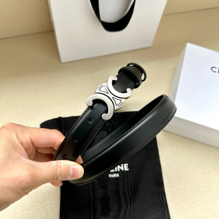 Medium Triomphe Belt 25mm Black Calfskin Silver Finishing