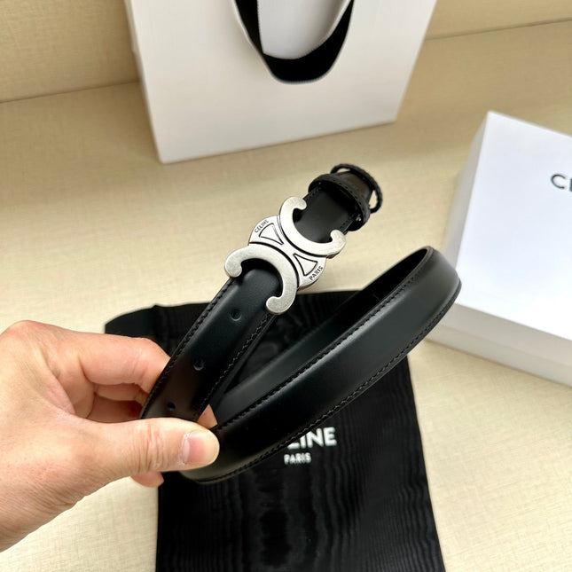 Medium Triomphe Belt 25mm Black Calfskin Silver Finishing