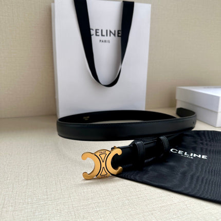 Medium Triomphe Belt 25mm Black Calfskin Gold Finishing