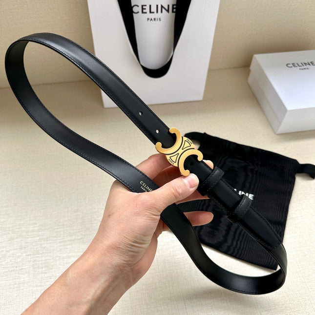 Medium Triomphe Belt 25mm Black Calfskin Gold Finishing