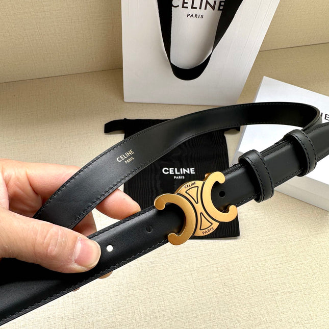 Medium Triomphe Belt 25mm Black Calfskin Gold Finishing