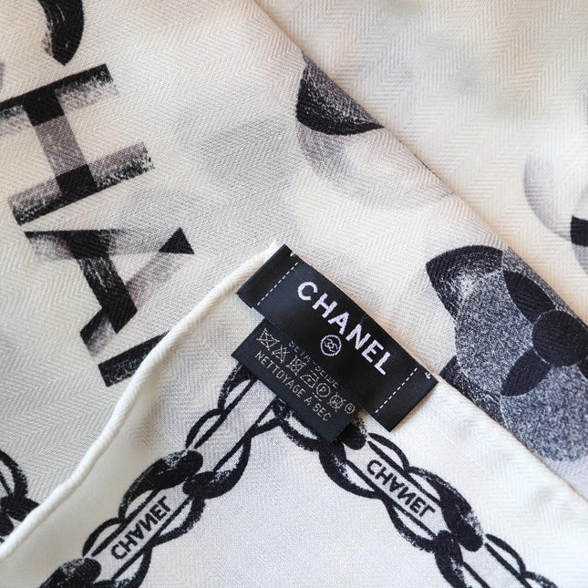 SCARF 180 CM IN WHITE FLOWER MONOGRAM SILK AND CASHMERE 401133