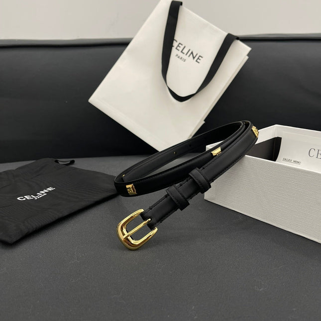 CL SMALL 18 MM TRIOMPHE BELT IN TAURILLON BLACK LEATHER GOLD HARDWARE