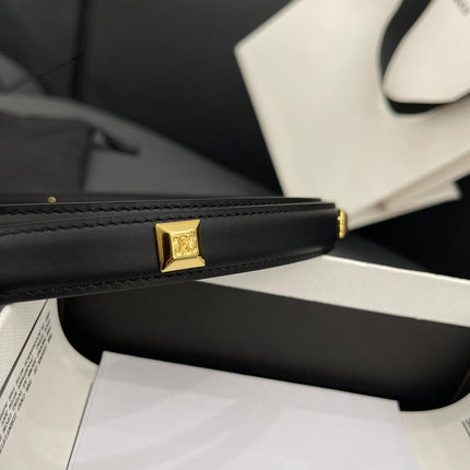 CL SMALL 18 MM TRIOMPHE BELT IN TAURILLON BLACK LEATHER GOLD HARDWARE