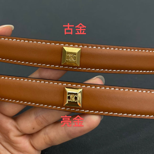 CL SMALL 18 MM TRIOMPHE BELT IN TAURILLON BRONZE BROWN LEATHER GOLD HARDWARE