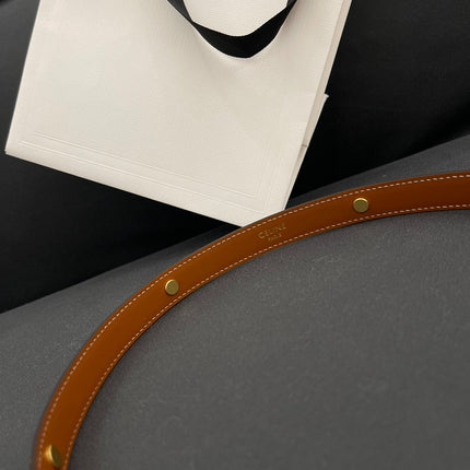 CL SMALL 18 MM TRIOMPHE BELT IN TAURILLON BRONZE BROWN LEATHER GOLD HARDWARE