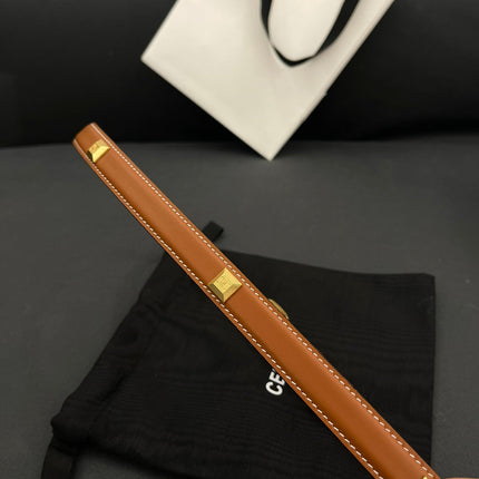 CL SMALL 18 MM TRIOMPHE BELT IN TAURILLON BRONZE BROWN LEATHER GOLD HARDWARE