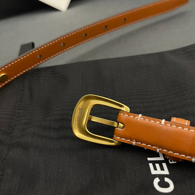 CL SMALL 18 MM TRIOMPHE BELT IN TAURILLON BRONZE BROWN LEATHER GOLD HARDWARE