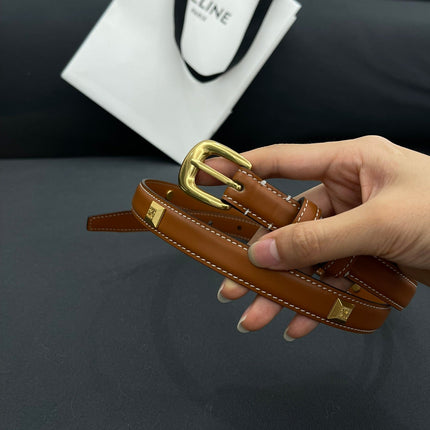 CL SMALL 18 MM TRIOMPHE BELT IN TAURILLON BRONZE BROWN LEATHER GOLD HARDWARE