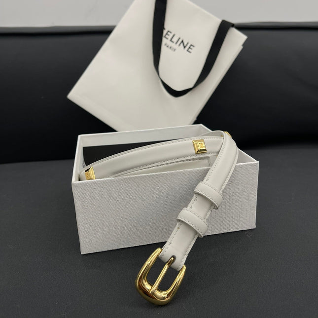 CL SMALL 18 MM TRIOMPHE BELT IN TAURILLON WHITE LEATHER GOLD HARDWARE