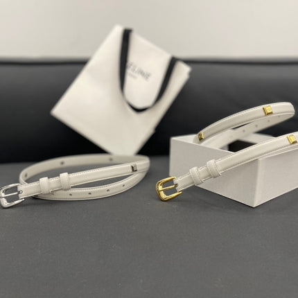 CL SMALL 18 MM TRIOMPHE BELT IN TAURILLON WHITE LEATHER GOLD HARDWARE