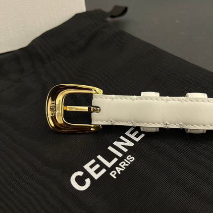 CL SMALL 18 MM TRIOMPHE BELT IN TAURILLON WHITE LEATHER GOLD HARDWARE