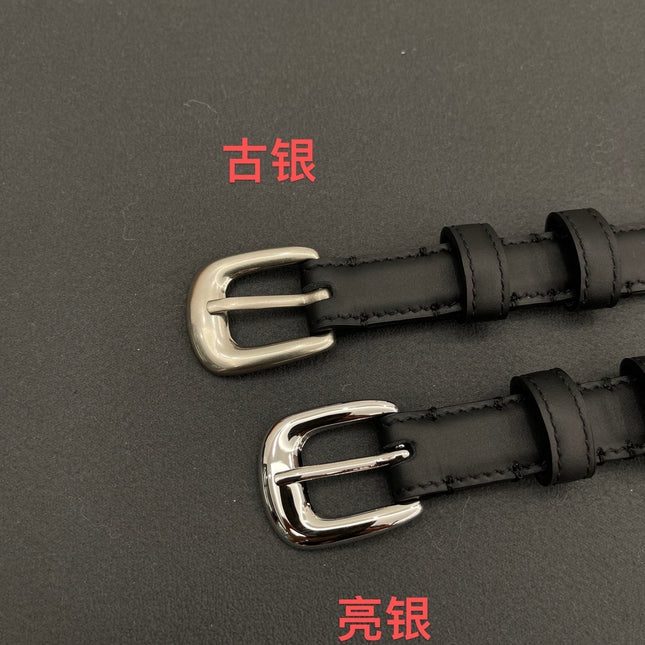 CL SMALL 18 MM TRIOMPHE BELT IN TAURILLON BLACK LEATHER SILVER HARDWARE