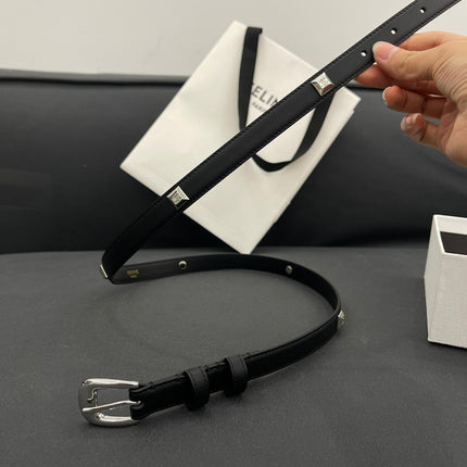 CL SMALL 18 MM TRIOMPHE BELT IN TAURILLON BLACK LEATHER SILVER HARDWARE