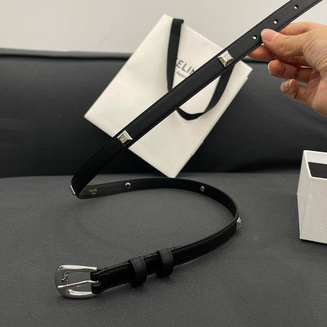 CL SMALL 18 MM TRIOMPHE BELT IN TAURILLON BLACK LEATHER SILVER HARDWARE