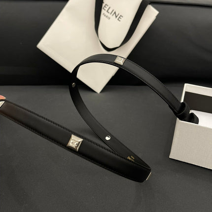 CL SMALL 18 MM TRIOMPHE BELT IN TAURILLON BLACK LEATHER SILVER HARDWARE