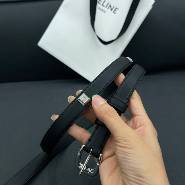 CL SMALL 18 MM TRIOMPHE BELT IN TAURILLON BLACK LEATHER SILVER HARDWARE