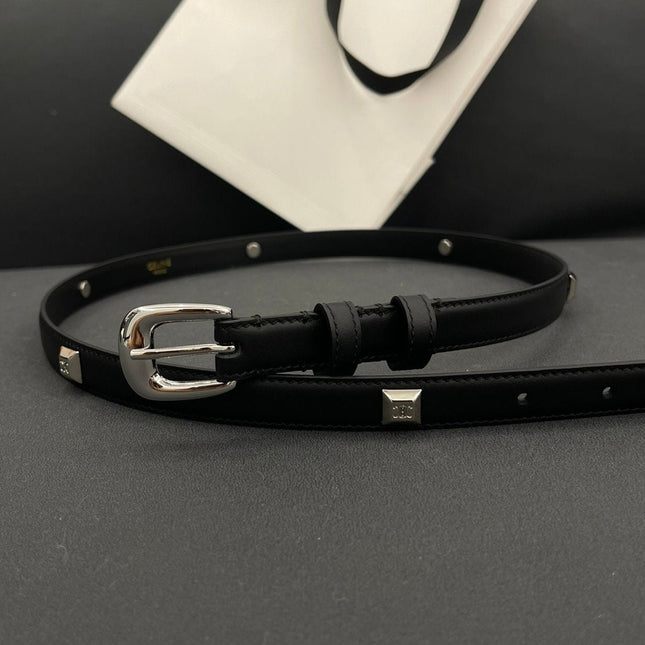 CL SMALL 18 MM TRIOMPHE BELT IN TAURILLON BLACK LEATHER SILVER HARDWARE