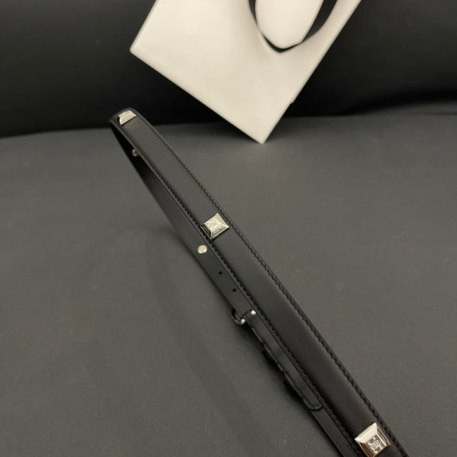 CL SMALL 18 MM TRIOMPHE BELT IN TAURILLON BLACK LEATHER SILVER HARDWARE