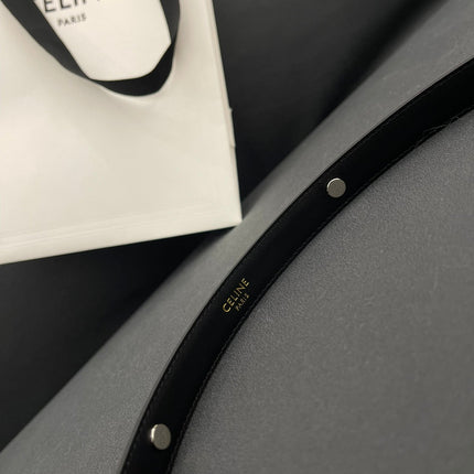 CL SMALL 18 MM TRIOMPHE BELT IN TAURILLON BLACK LEATHER SILVER HARDWARE