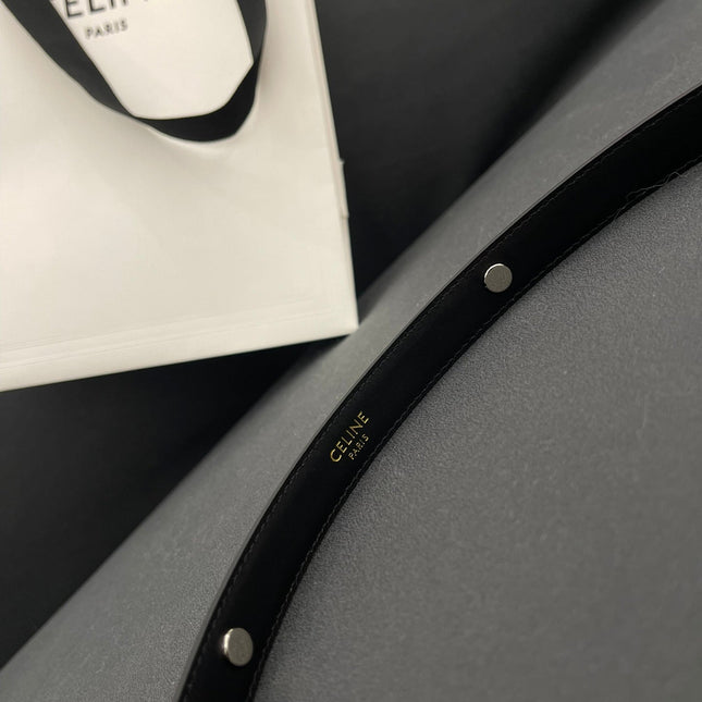 CL SMALL 18 MM TRIOMPHE BELT IN TAURILLON BLACK LEATHER SILVER HARDWARE