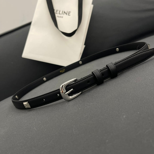 CL SMALL 18 MM TRIOMPHE BELT IN TAURILLON BLACK LEATHER SILVER HARDWARE