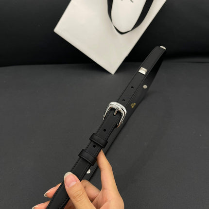 CL SMALL 18 MM TRIOMPHE BELT IN TAURILLON BLACK LEATHER SILVER HARDWARE