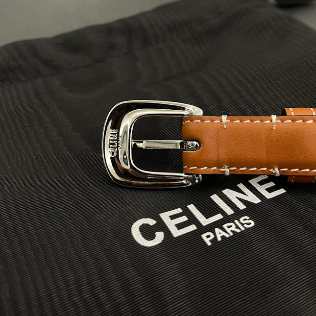 CL SMALL 18 MM TRIOMPHE BELT IN TAURILLON BRONZE BROWN LEATHER SILVER HARDWARE