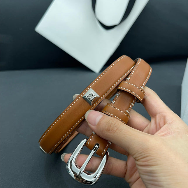 CL SMALL 18 MM TRIOMPHE BELT IN TAURILLON BRONZE BROWN LEATHER SILVER HARDWARE