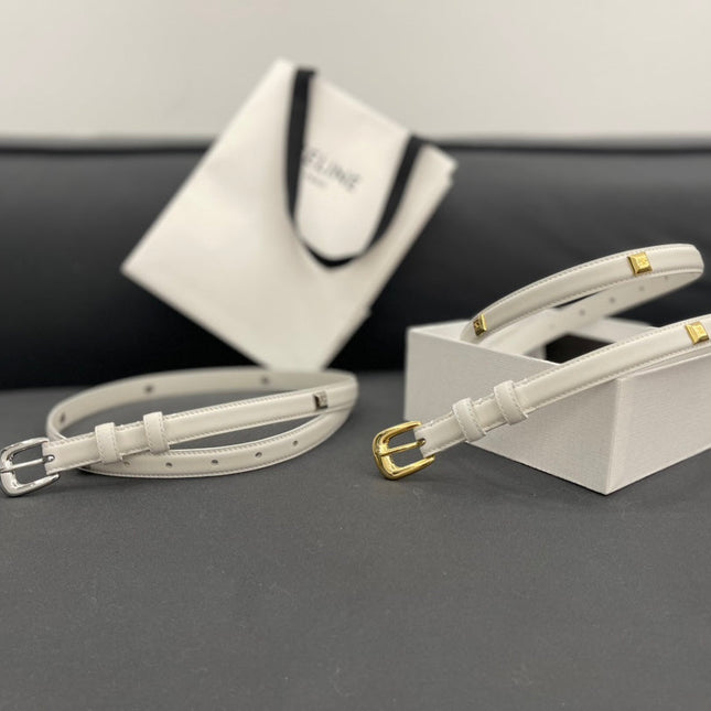 CL SMALL 18 MM TRIOMPHE BELT IN TAURILLON WHITE LEATHER SILVER HARDWARE