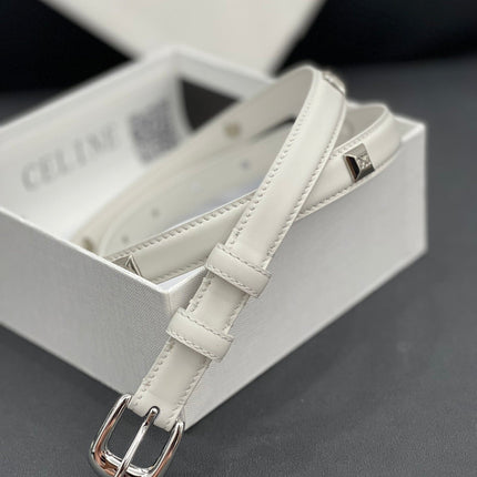 CL SMALL 18 MM TRIOMPHE BELT IN TAURILLON WHITE LEATHER SILVER HARDWARE