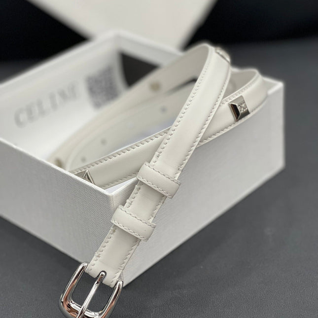 CL SMALL 18 MM TRIOMPHE BELT IN TAURILLON WHITE LEATHER SILVER HARDWARE
